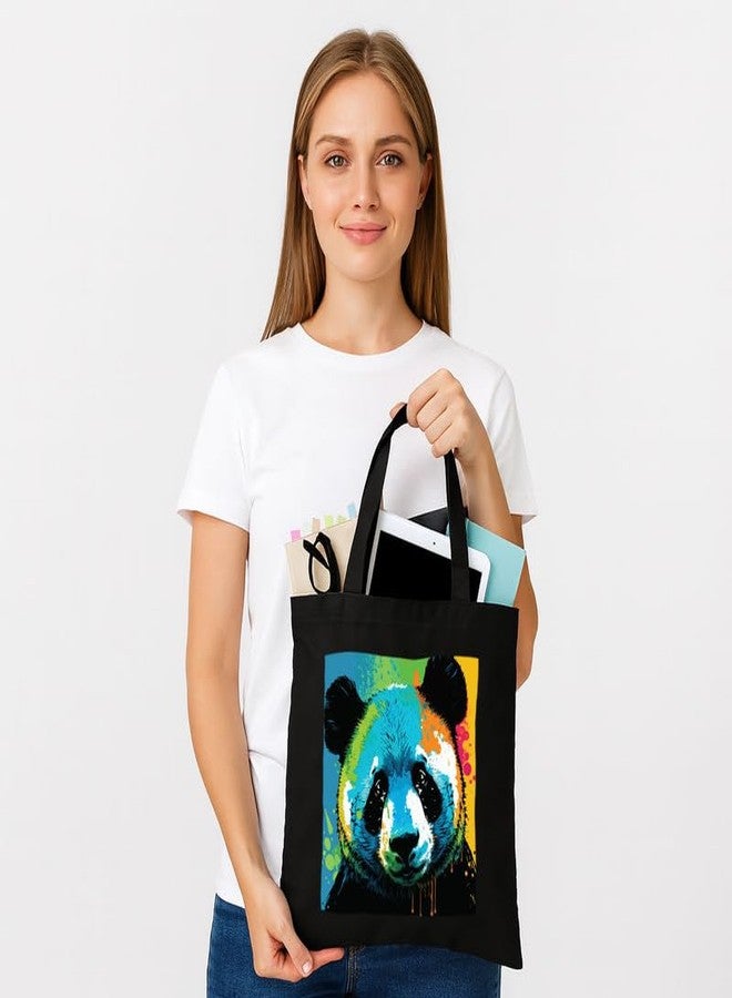 PrintingZone حقيبة تسوق سوداء من PrintingZone مزودة بجيب، حقائب قماشية مطبوعة بتصميمات مميزة للنساء، سعة كبيرة | حقيبة تسوق | للجامعة | للسفر | المزيد من حقائب اليد القماشية للجنسين (BTB61) - Image 4
